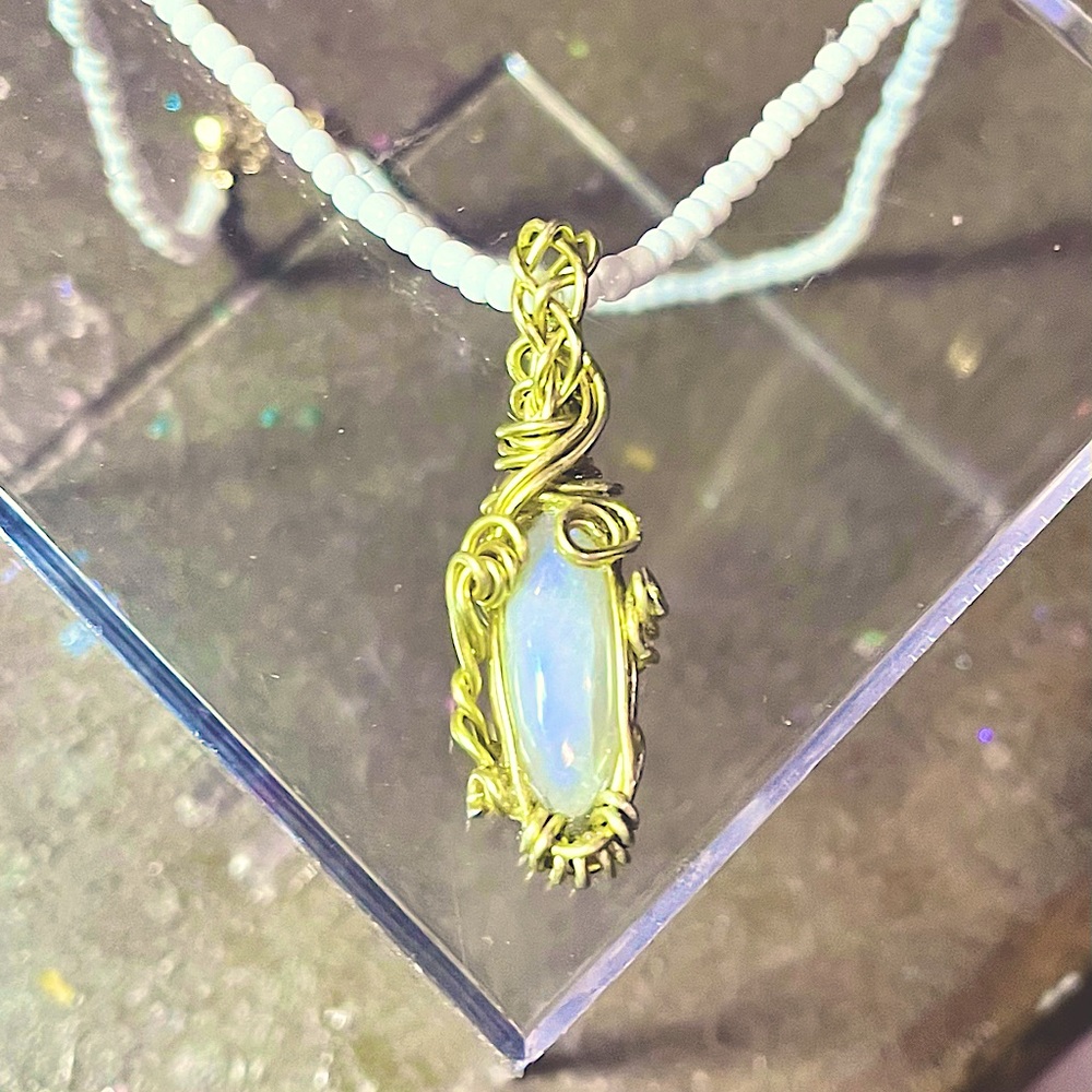 Iridescent Moonstone Minimalist Beaded Necklace